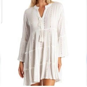 NWT TURKS & CAICOS White Eyelet Tassel Coverup Dress — Size Small — 🤍